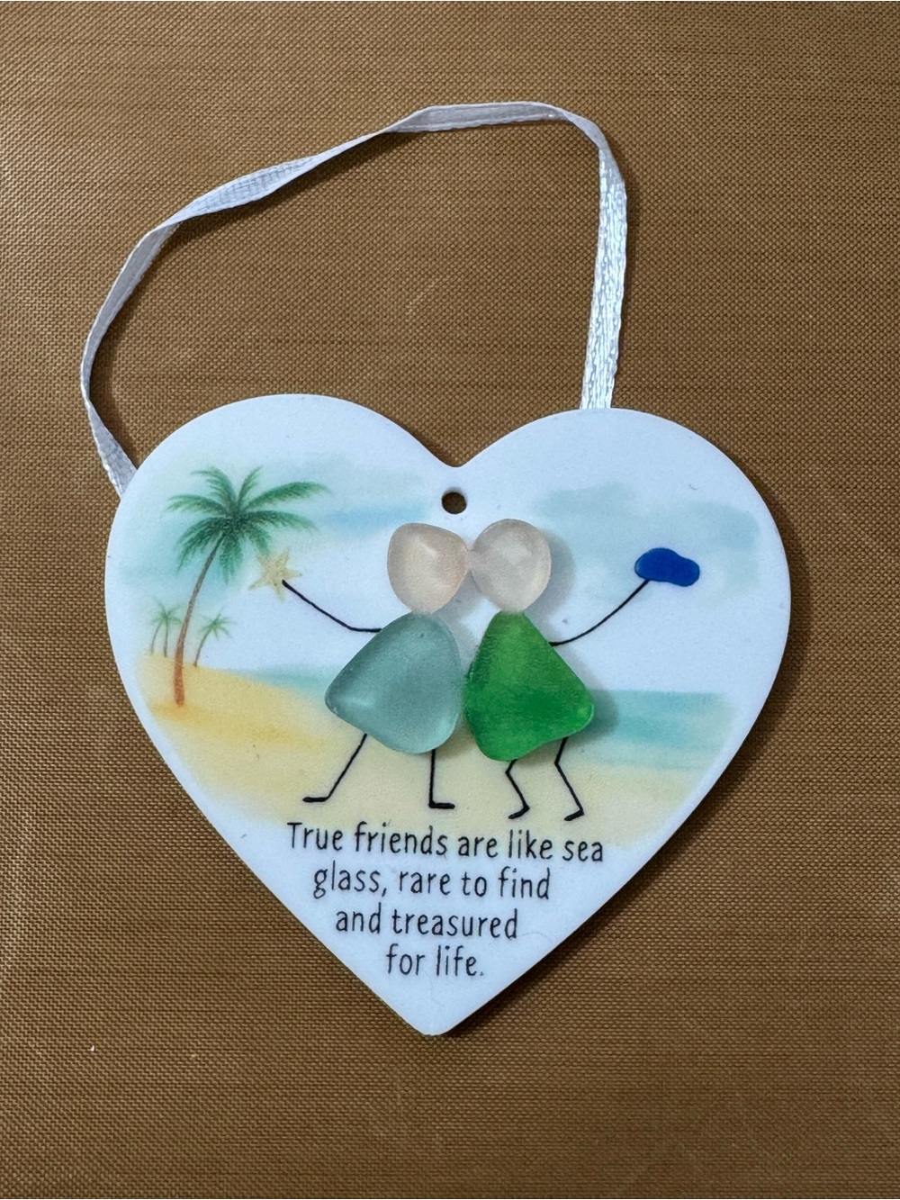 Heart-Shaped Sea Glass Friends Hanging Sign - Blue & Green